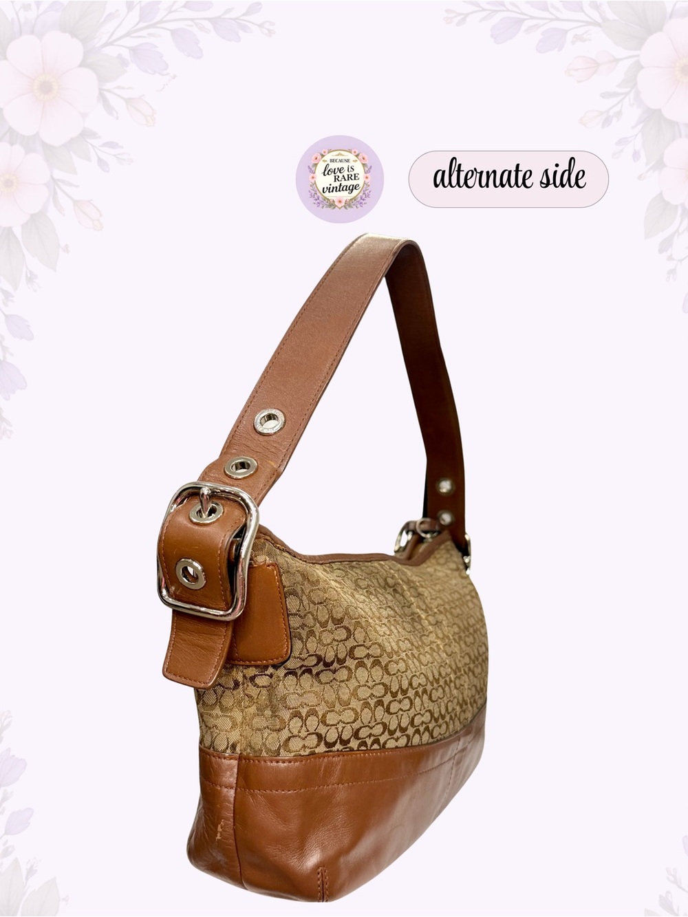 Vintage Coach Signature Khaki Jacquard Leather Hobo • Y2K Brown Shoulder Bag - Picture 5 of 11